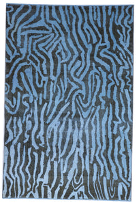 Contemporary Overdyed Blue Black Wool Rug 6'4 x 9'7 - IGotYourRug