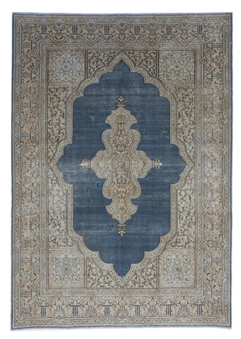 Kashan Traditional Hand Knotted Blue Gold Wool Rug 6'8 x 9'5 - IGotYourRug