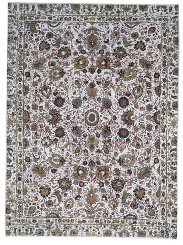 Transitional Overdyed Ivory Multicolor Wool Rug 8'6 x 11'7 - IGotYourRug
