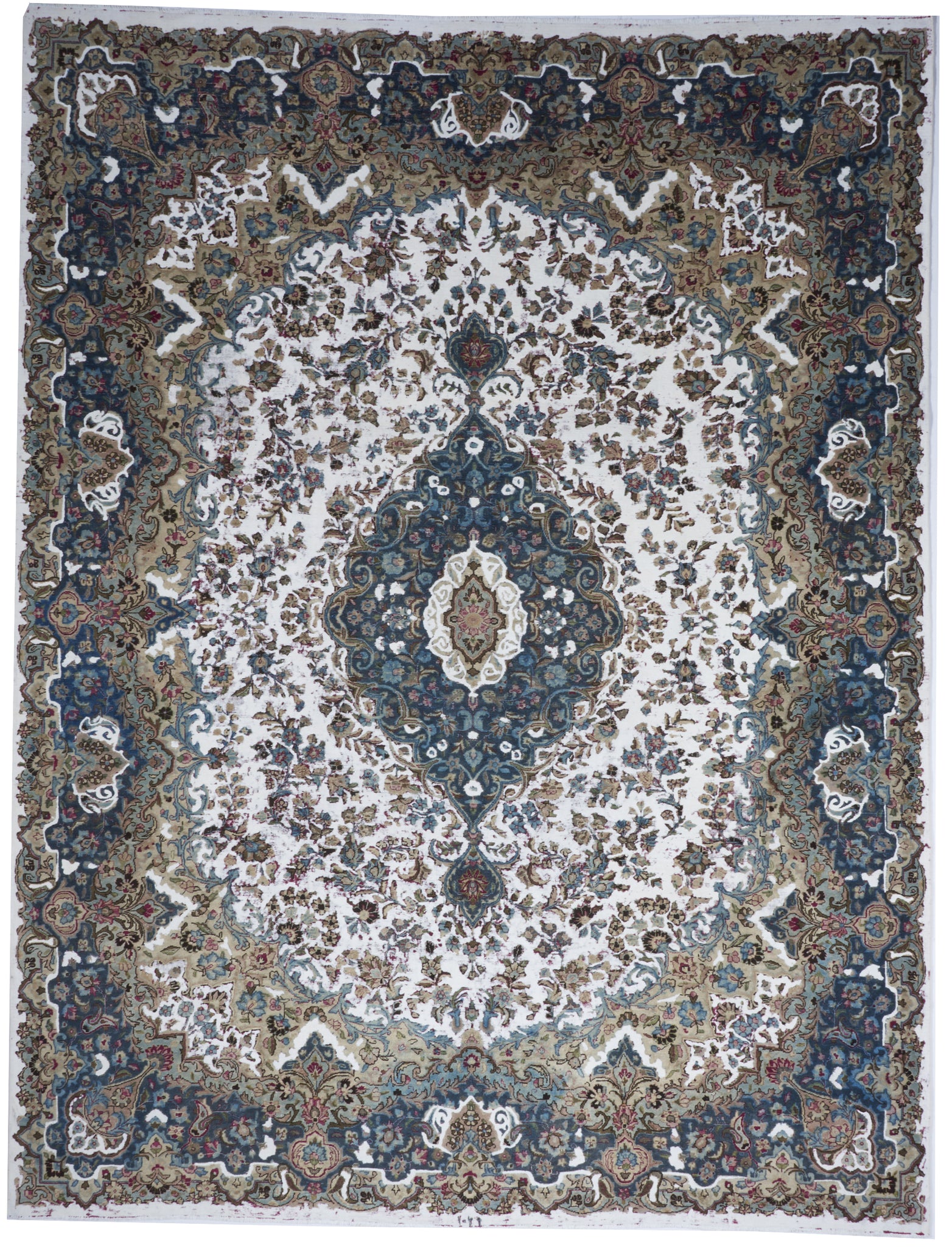 European Overdyed Ivory Blue Wool Rug 9'7 x 12'7 - IGotYourRug