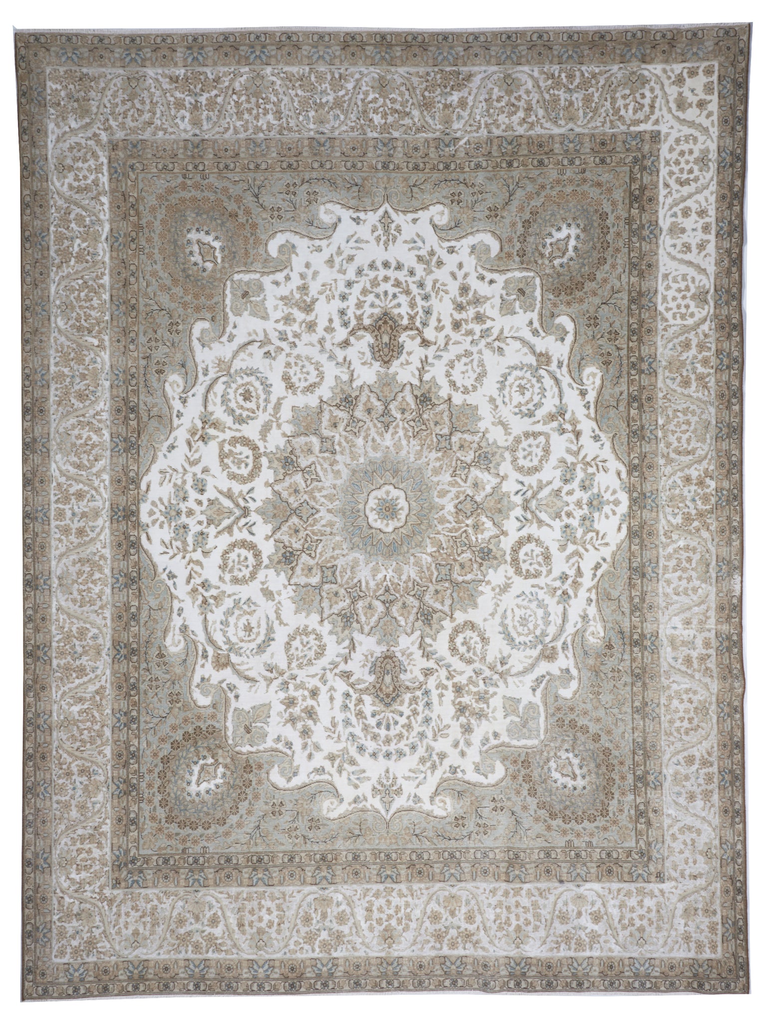 Transitional Overdyed Ivory Tan Wool Rug 9'4 x 12'6 - IGotYourRug