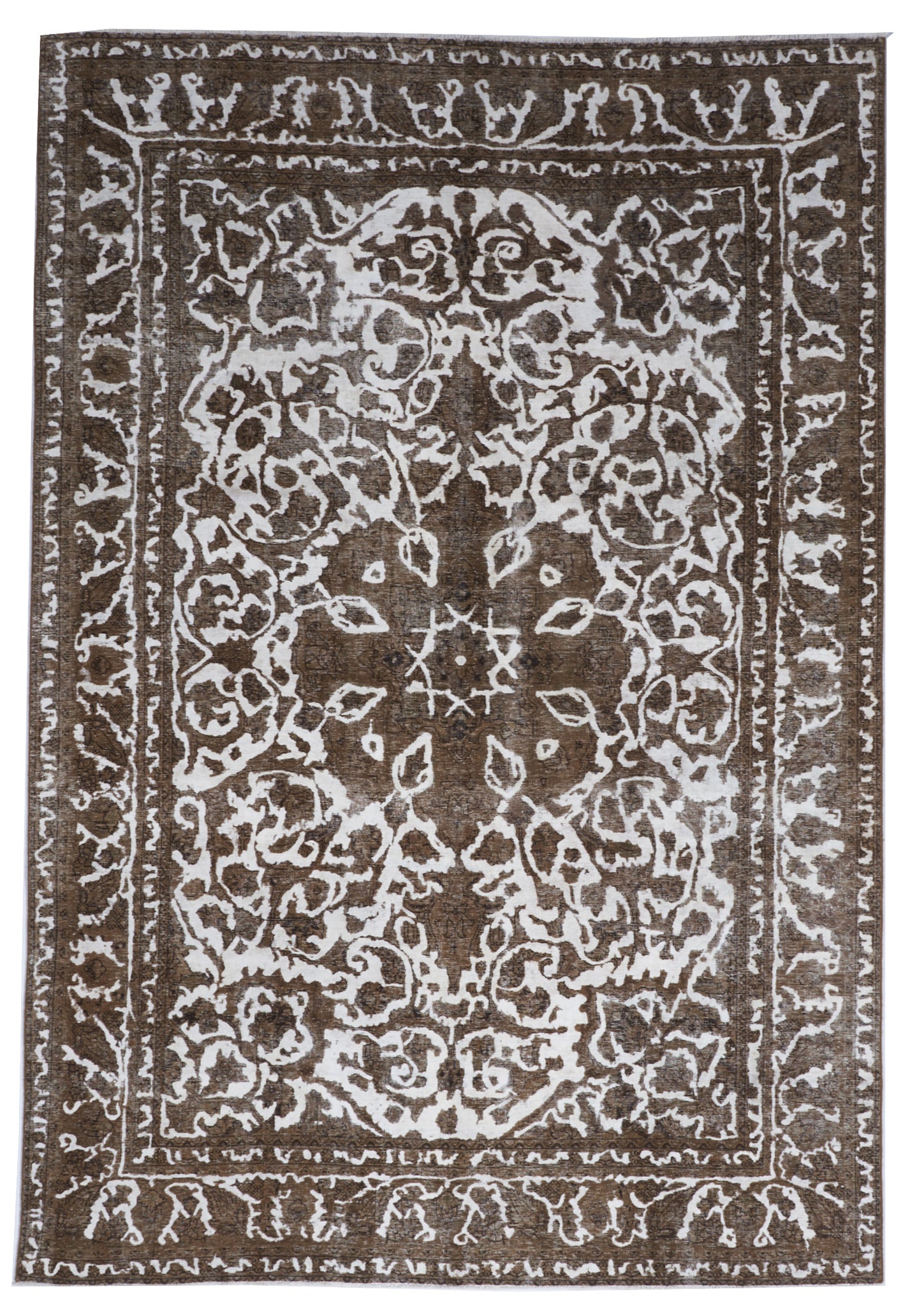 Transitional Overdyed Ivory Brown Wool Rug 7'1 x 10'4 - IGotYourRug