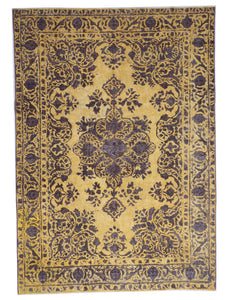 Transitional Overdyed Yellow Purple Wool Rug 7'4 x 10'5 - IGotYourRug