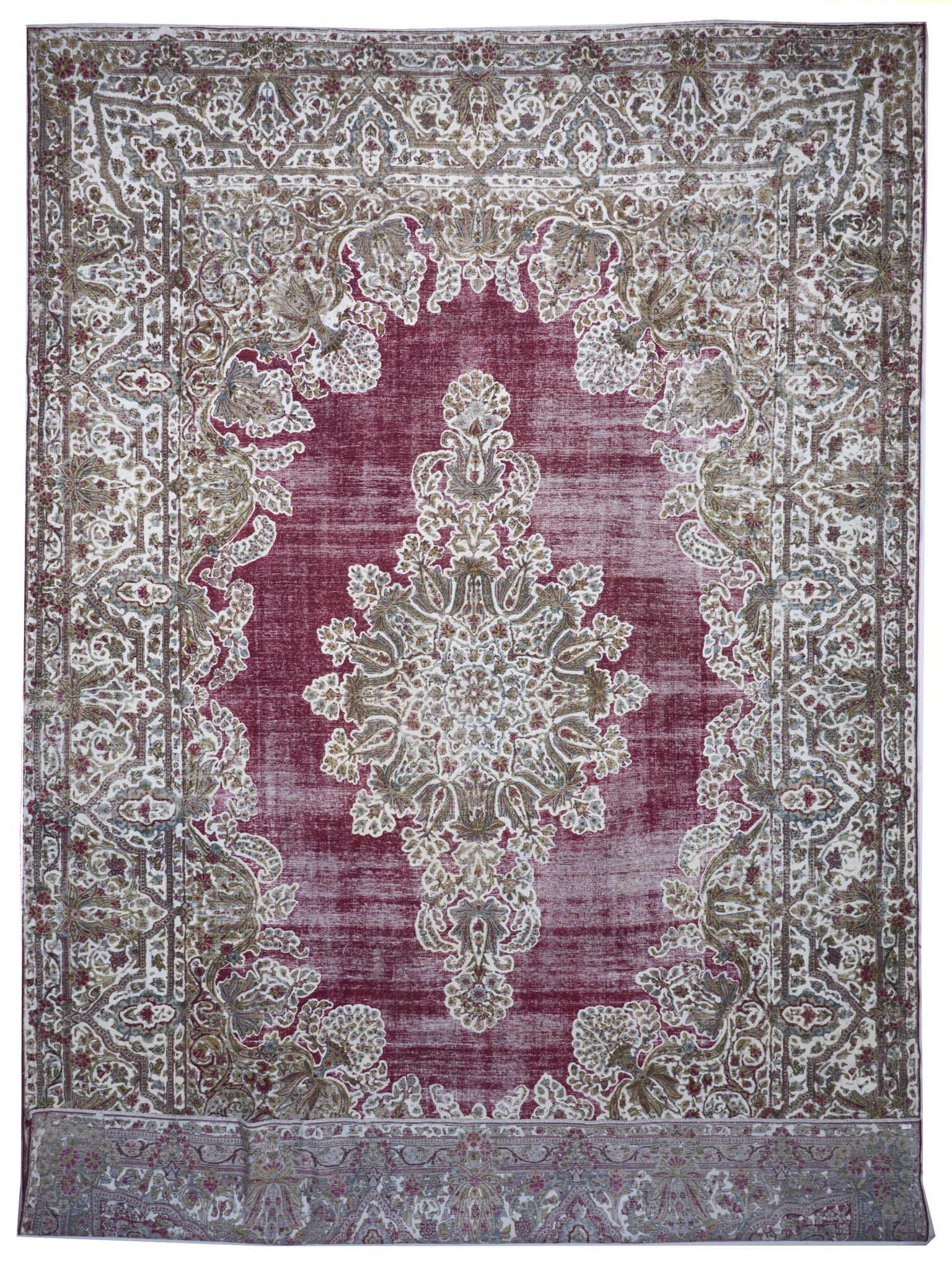 European Overdyed Burgundy Cranberry Ivory Wool Rug 11' x 16'6 - IGotYourRug