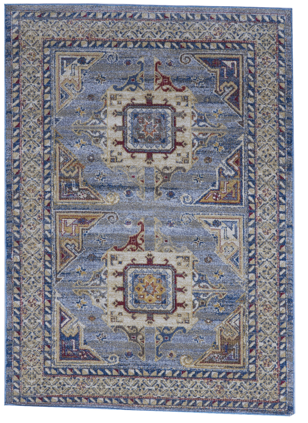 Transitional Machine Made Blue Beige Wool Rug 5'3 x 7'3 - IGotYourRug