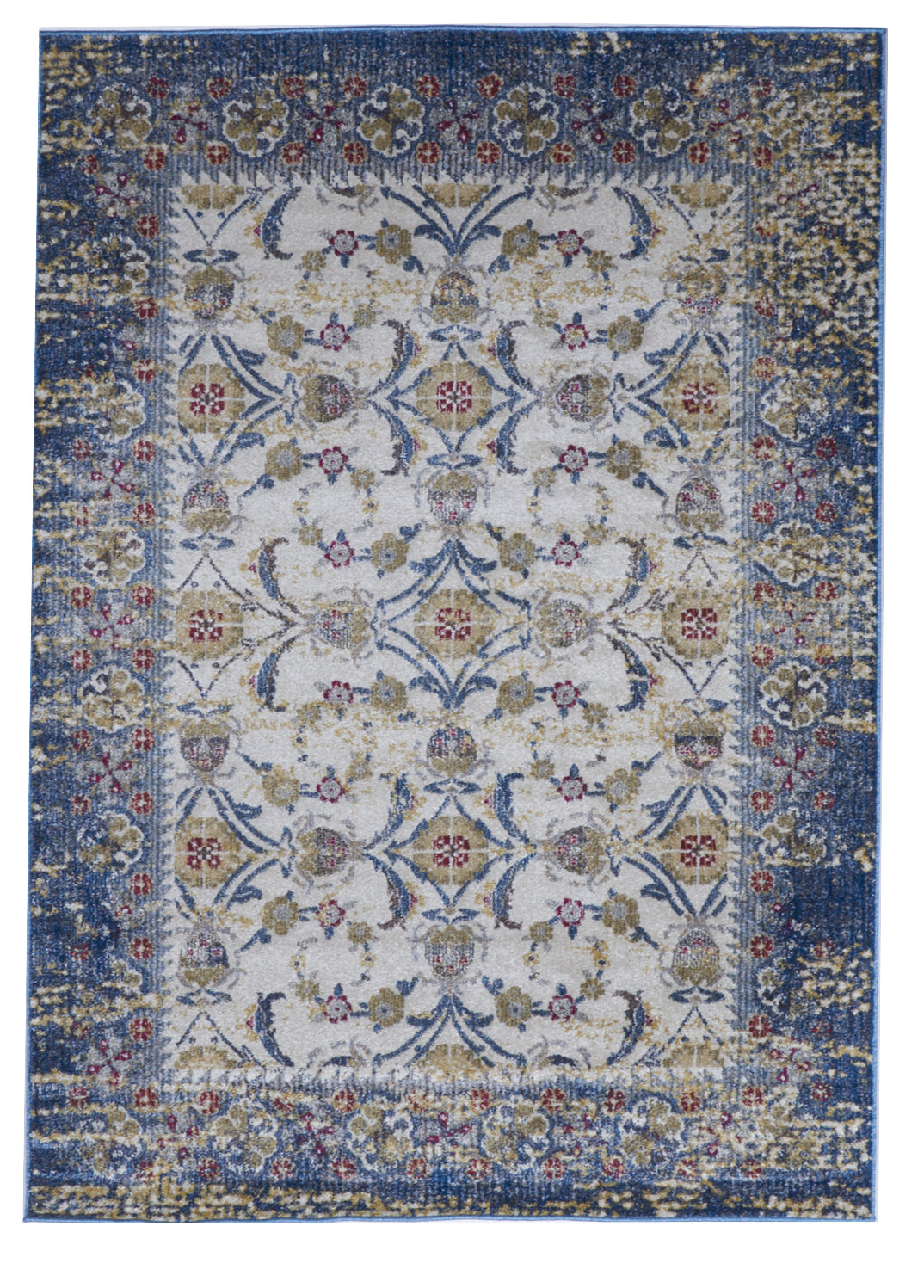 Transitional Machine Made Ivory Blue Wool Rug 5'3 x 7'3 - IGotYourRug