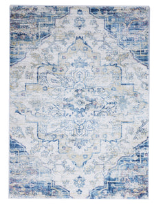 Transitional Machine Made Ivory Blue Wool Rug 5'3 x 7'3 - IGotYourRug