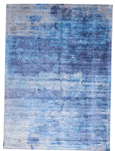 Coastal Tufted Teal Blue Wool Art Silk Rug 8' x 11' - IGotYourRug