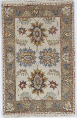 Chobi Hand Knotted White Beige Wool Rug 1'11 x 3'1 - IGotYourRug