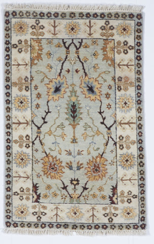 Oushak Hand Knotted Green White Wool Rug 2' x 3'2 - IGotYourRug