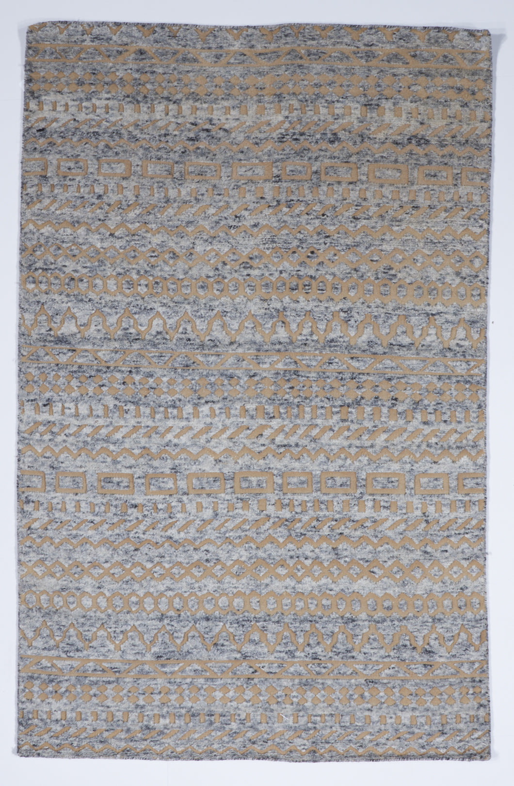 Transitional Hand Knotted Beige Gray Wool Rug 5' x 8' - IGotYourRug