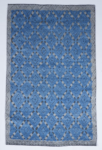 Transitional Hand Knotted Blue Wool Rug 5' x 8' - IGotYourRug