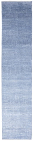 Contemporary Handmade Blue Wool Viscose Runner Rug 2'8 x 12'1 - IGotYourRug