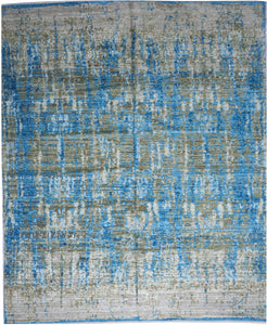 Contemporary Handmade Blue Gray Wool Silk Rug 9'7 x 11'8 - IGotYourRug