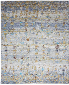 Contemporary Handmade Blue Gold Multicolor Wool Silk Rug 8'4 x 10'2 - IGotYourRug