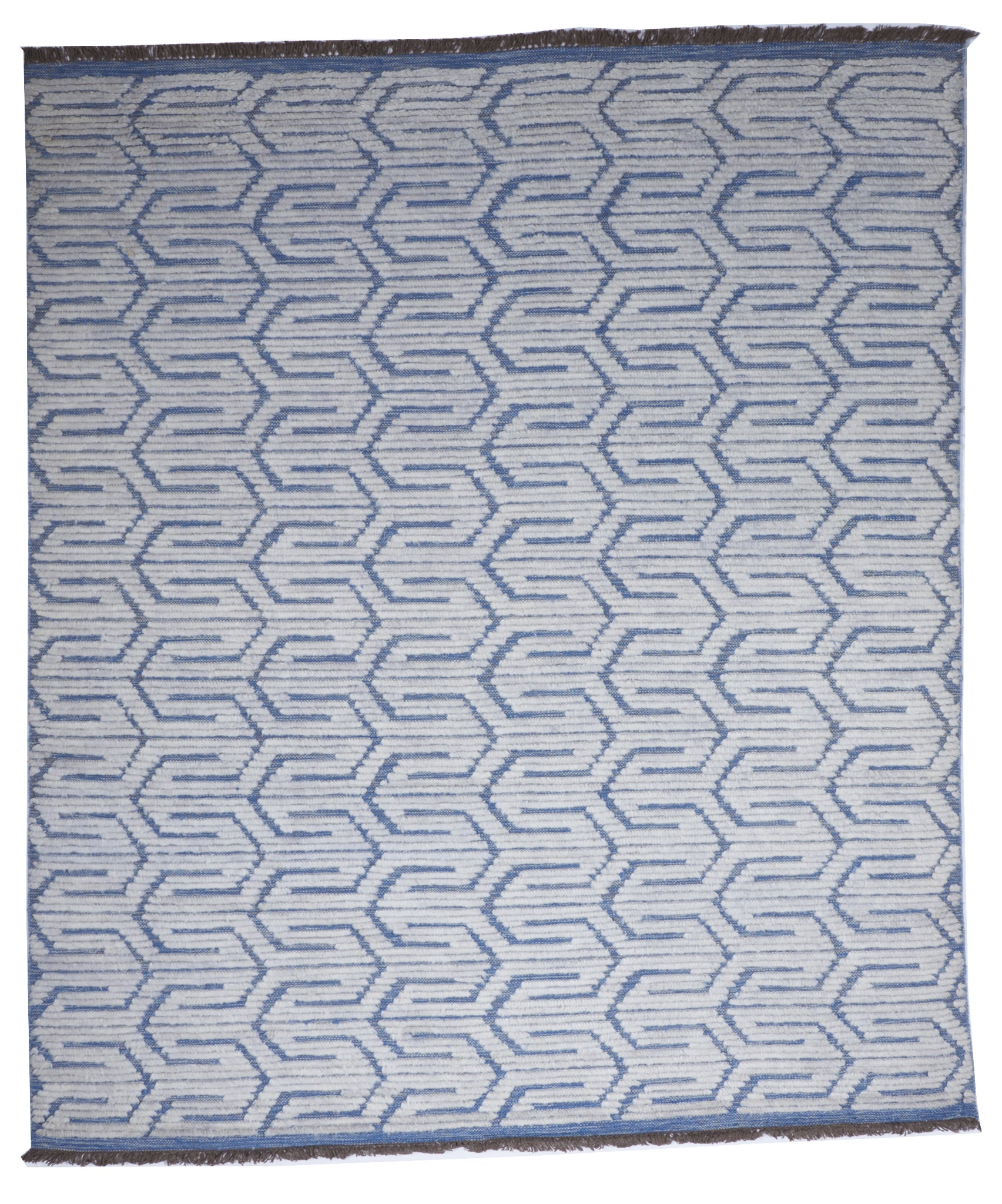 Transitional Flatweave White Blue Wool Rug 8'2 x 9'10 - IGotYourRug