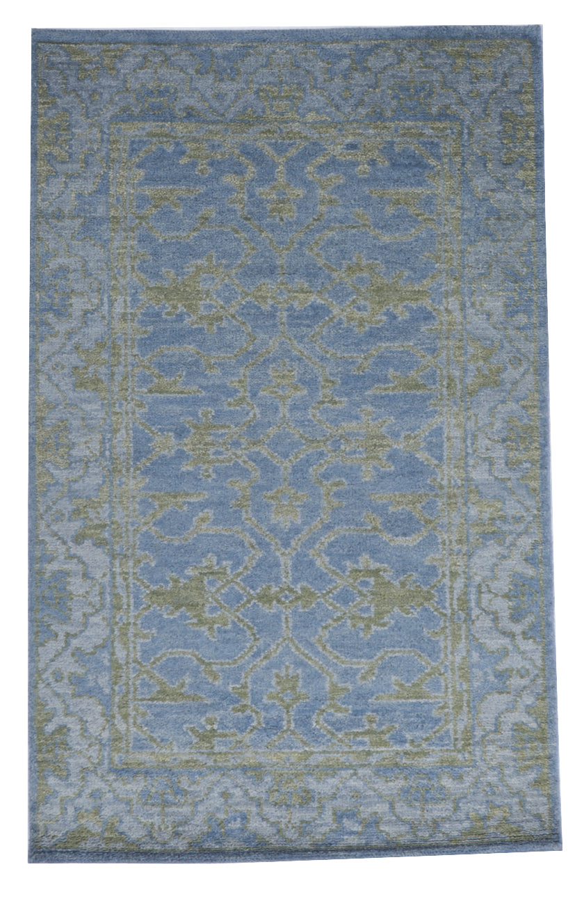 Transitional Hand Knotted Blue Green Wool Rug 4' x 6' - IGotYourRug