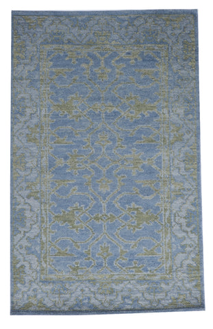 Transitional Hand Knotted Blue Green Wool Rug 4' x 6' - IGotYourRug