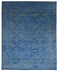 Transitional Hand Knotted Blue Green Wool Rug 7'9 x 9'9 - IGotYourRug