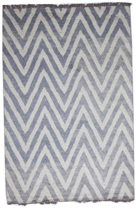 Geometric Chevron Handmade Gray Ivory Wool Rug 5'6 x 8'6 - IGotYourRug