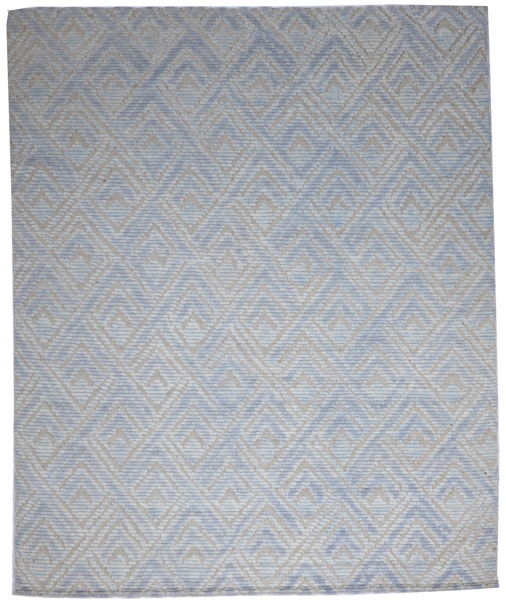 Geometric Handmade Blue Beige Wool Rug 8' x 10' - IGotYourRug