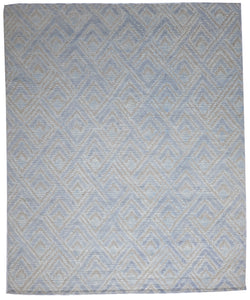 Geometric Handmade Blue Beige Wool Rug 8' x 10' - IGotYourRug