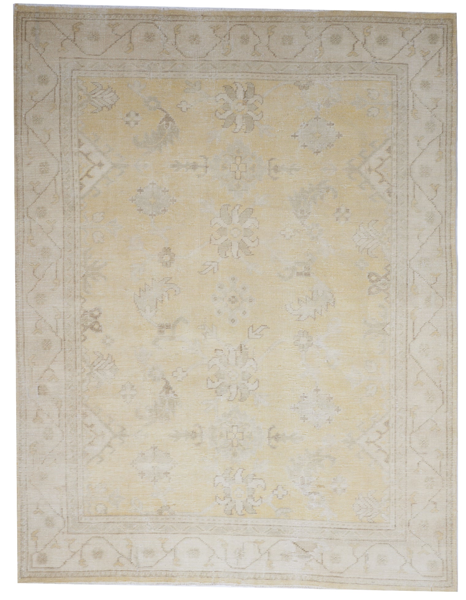 Oushak Handmade Yellow Ivory Wool Rug 7'8 x 9'10 - IGotYourRug