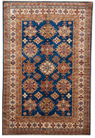 Kazak Handmade Blue Ivory Multicolor Wool Rug 4'10 x 7'3 - IGotYourRug