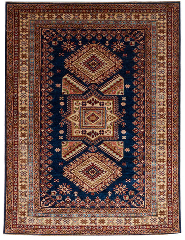 Kazak Handmade Blue Ivory Multicolor Wool Rug 4'10 x 6'5 - IGotYourRug