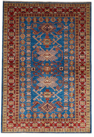 Kazak Handmade Blue Multicolor Wool Rug 4' x 5'10 - IGotYourRug