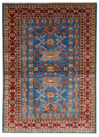 Kazak Handmade Blue Multicolor Wool Rug 4' x 5'6 - IGotYourRug