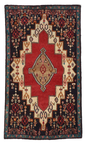 Senneh Hand Knotted Red Blue Wool Rug 2'8 x 4'9 - IGotYourRug