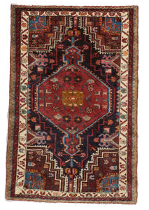 Senneh Hand Knotted Red Blue Wool Rug 2'9 x 4'4 - IGotYourRug