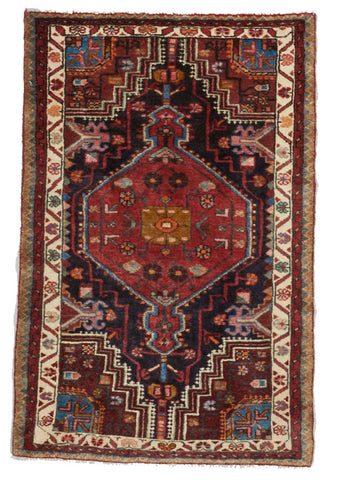 Senneh Hand Knotted Red Blue Wool Rug 2'9 x 4'4 - IGotYourRug