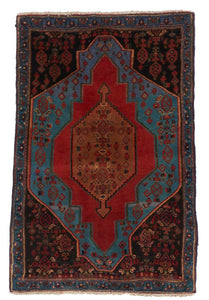 Traditional Senneh Hand Knotted Blue Red Wool Rug 2'5 x 3'7 - IGotYourRug