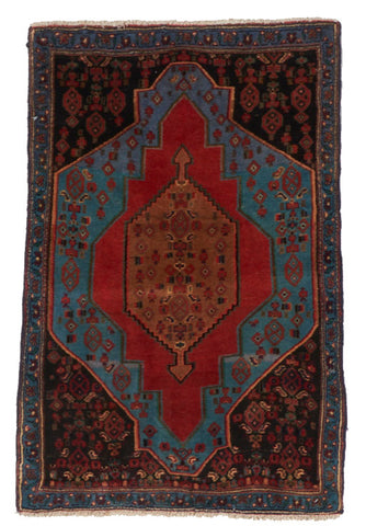 Traditional Senneh Hand Knotted Blue Red Wool Rug 2'5 x 3'7 - IGotYourRug