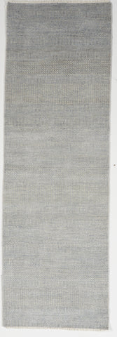 Transitional Hand Knotted Gray Silver Wool Art Silk Runner Rug 2'6 x 7'10 - IGotYourRug