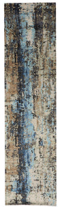 Transitional Hand Knotted Blue White Multicolor Wool and Silk Runner Rug 2'7 x 9'10 - IGotYourRug