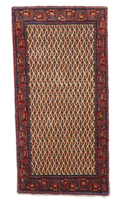 Traditional Handmade Beige Red Wool Rug 2' x 4' - IGotYourRug