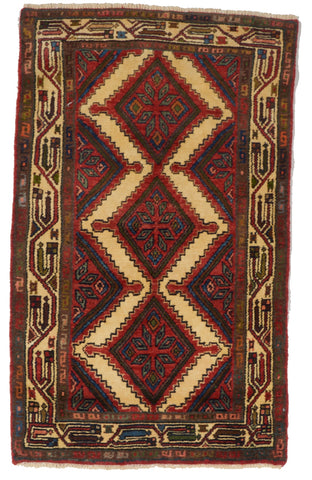 Traditional Handmade Red Beige Wool Rug 2'8 x 4'5 - IGotYourRug