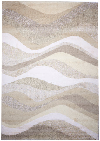 Shag Machine Made Waves Beige Tan Brown Wool Rug 9'10 x 14'4 - IGotYourRug