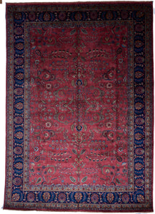 Sarouk Hand Knotted Indo Persian Red Blue Wool Rug 9'8 x 13'9 - IGotYourRug