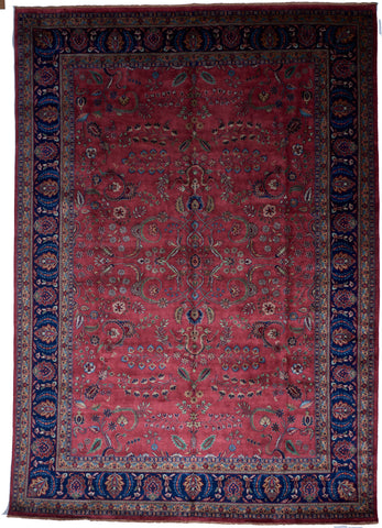 Sarouk Hand Knotted Indo Persian Red Blue Wool Rug 9'8 x 13'9 - IGotYourRug