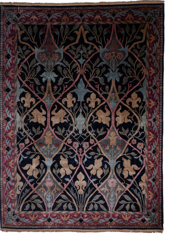 Transitional Hand Knotted Black Multicolor Wool Rug 9'11 x 13'5 - IGotYourRug