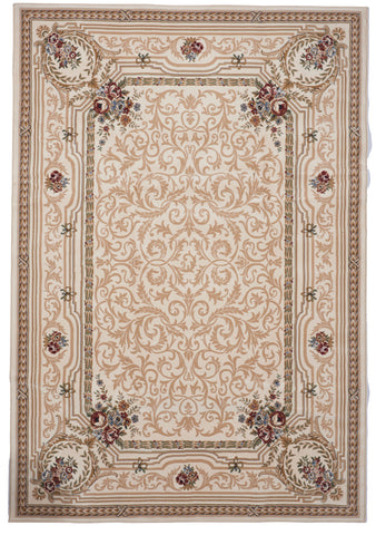 Traditional Machine Made Beige Ivory Wool Rug 6'7 x 9'7 - IGotYourRug