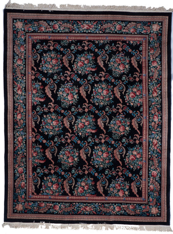 Traditional Floral Hand Knotted Black Wool Rug 8' x 10'4 - IGotYourRug