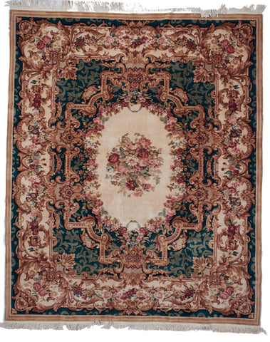 Traditional Floral Hand Knotted Ivory Green Multicolor Wool Rug 8' x 9'11 - IGotYourRug