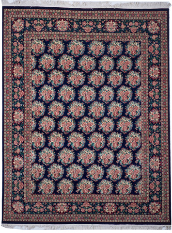 Floral Traditional Hand Knotted Navy Blue Wool Rug 8' x 10'2 - IGotYourRug