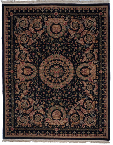 Traditional Hand Knotted Black Green Wool Rug 7'9 x 9'9 - IGotYourRug