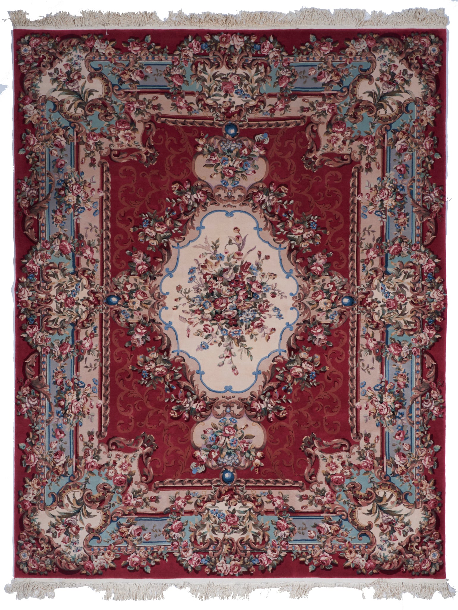 Traditional Hand Knotted Red Ivory Multicolor Wool Rug 7'10 x 10' - IGotYourRug